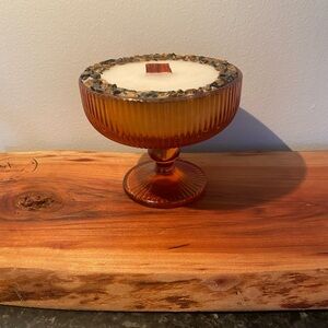 Handmade Pumpkin Spice Martini Candle with Wooden Wick & Tiger’s Eye Crystals
